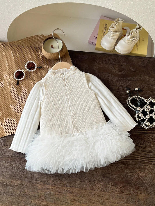 Girls’ Beige Elegant Dress & Top Set - alotasawkli