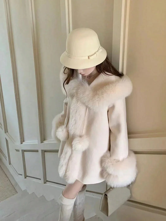 SHEIN-A thick and soft fur and leather blend coat - alotasawkli