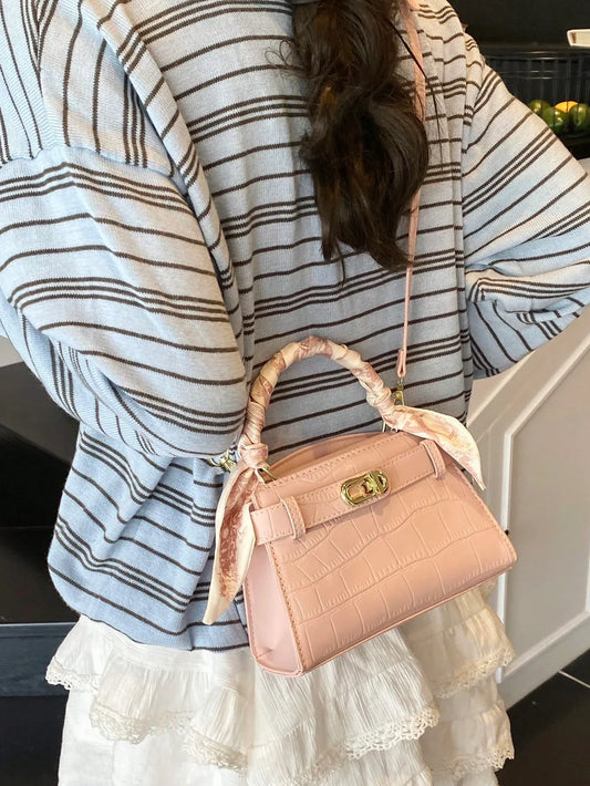 Elegant Stone-Pattern Handbag with Silky Scarf – Spring/Summer - alotasawkli