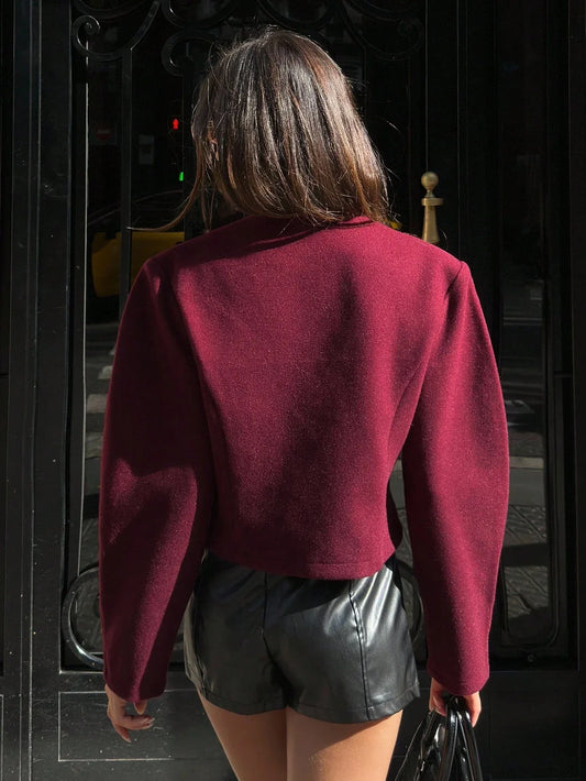 Aloruh Stylish Burgundy Wool Blend On-the-Go CoatSHEIN- - alotasawkli