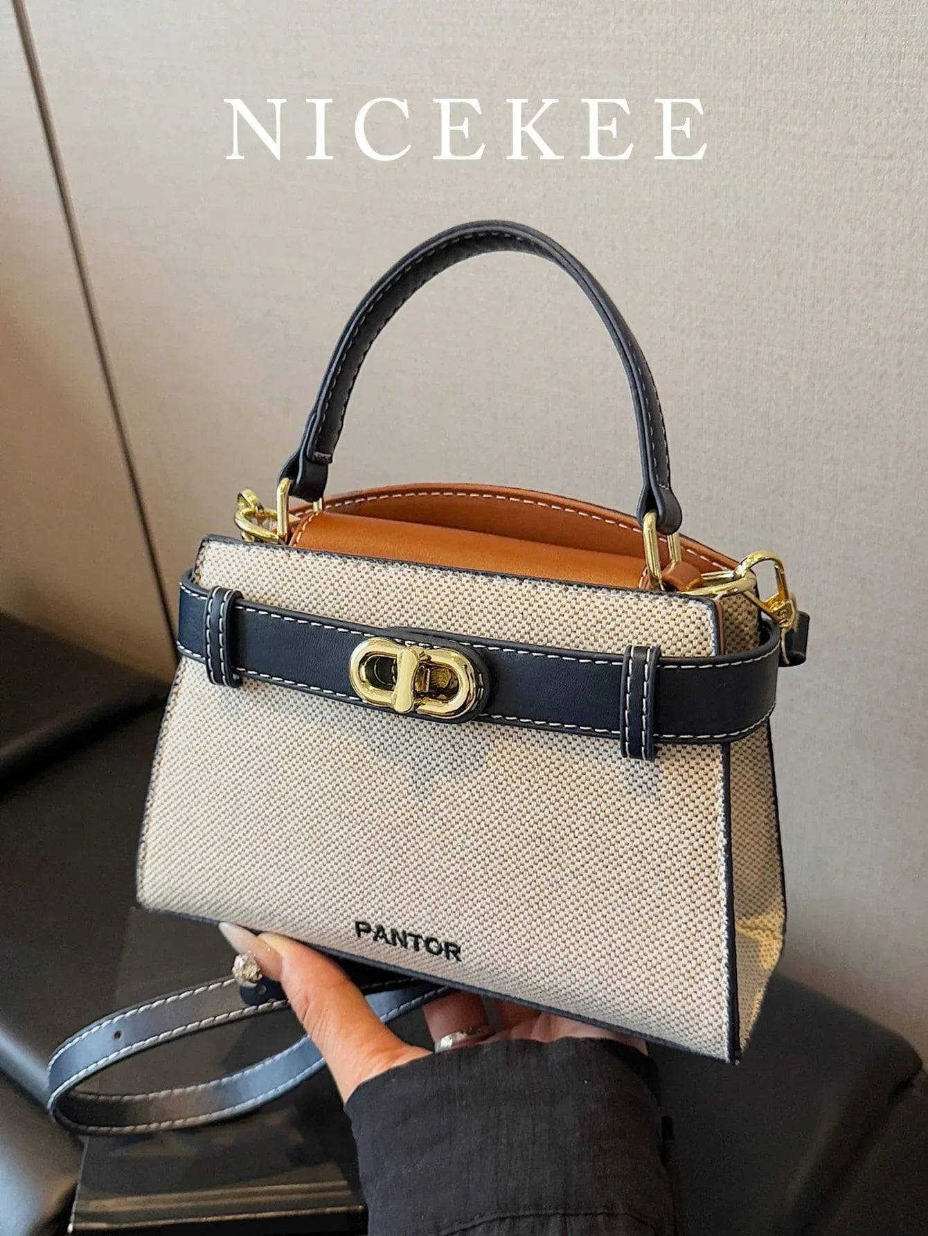 Elegant Stone-Pattern Handbag with Silky Scarf – Spring/Summer - alotasawkli