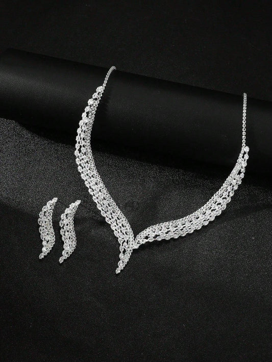 3 قطع مجموعة مجوهرات أنيقة للنساء: قلادة زركونيا + أقراط، فاخرة، لامعة، أنيقة، إكسسوار فريد للأعراس والحفلات والمناسبات - alotasawkli
