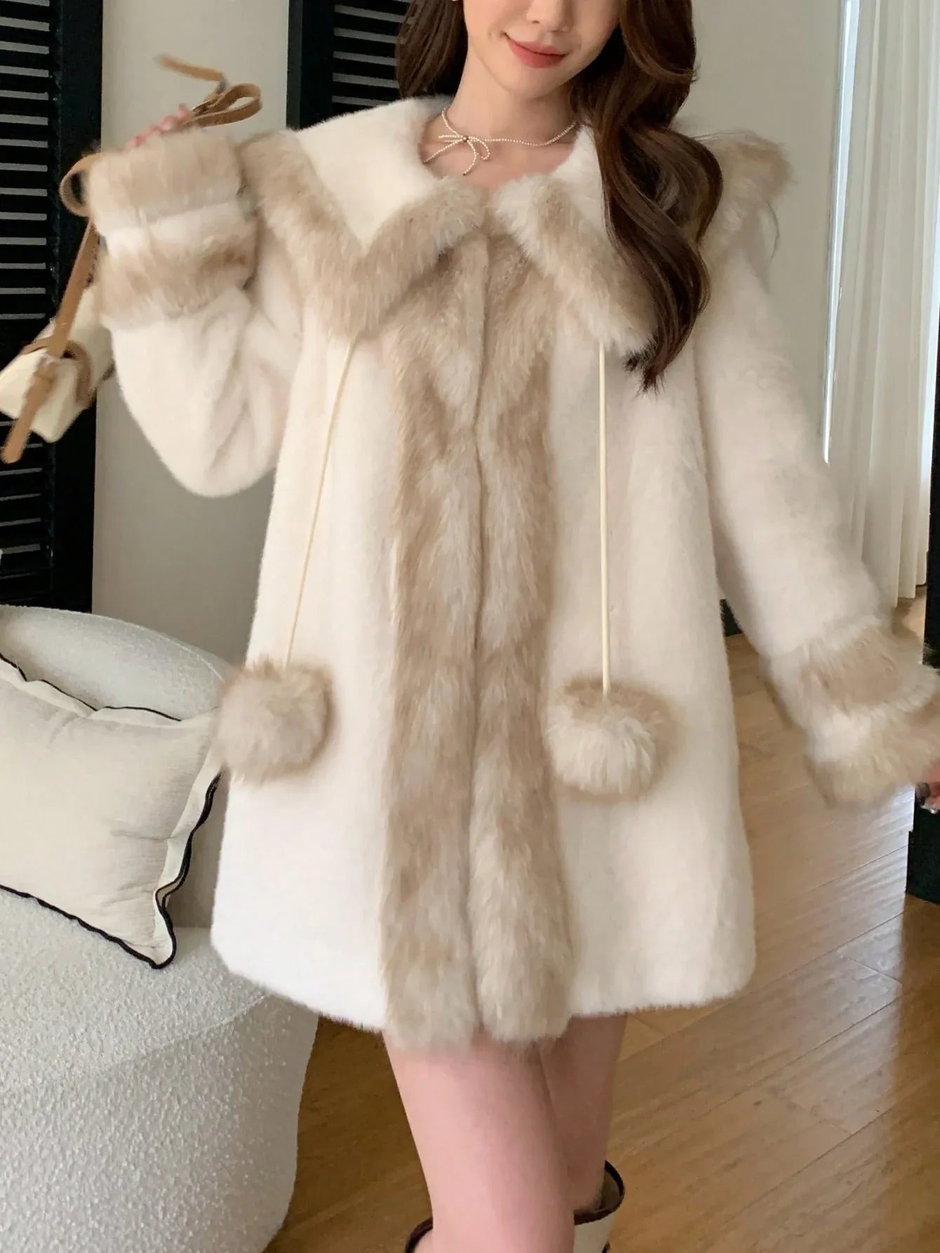 SHEIN-A thick and soft fur and leather blend coat - alotasawkli