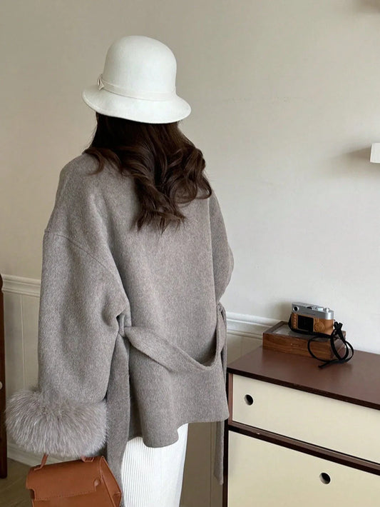 SHEIN-Women's Double-Sided Faux Fur & Wool Blend Coat - alotasawkli