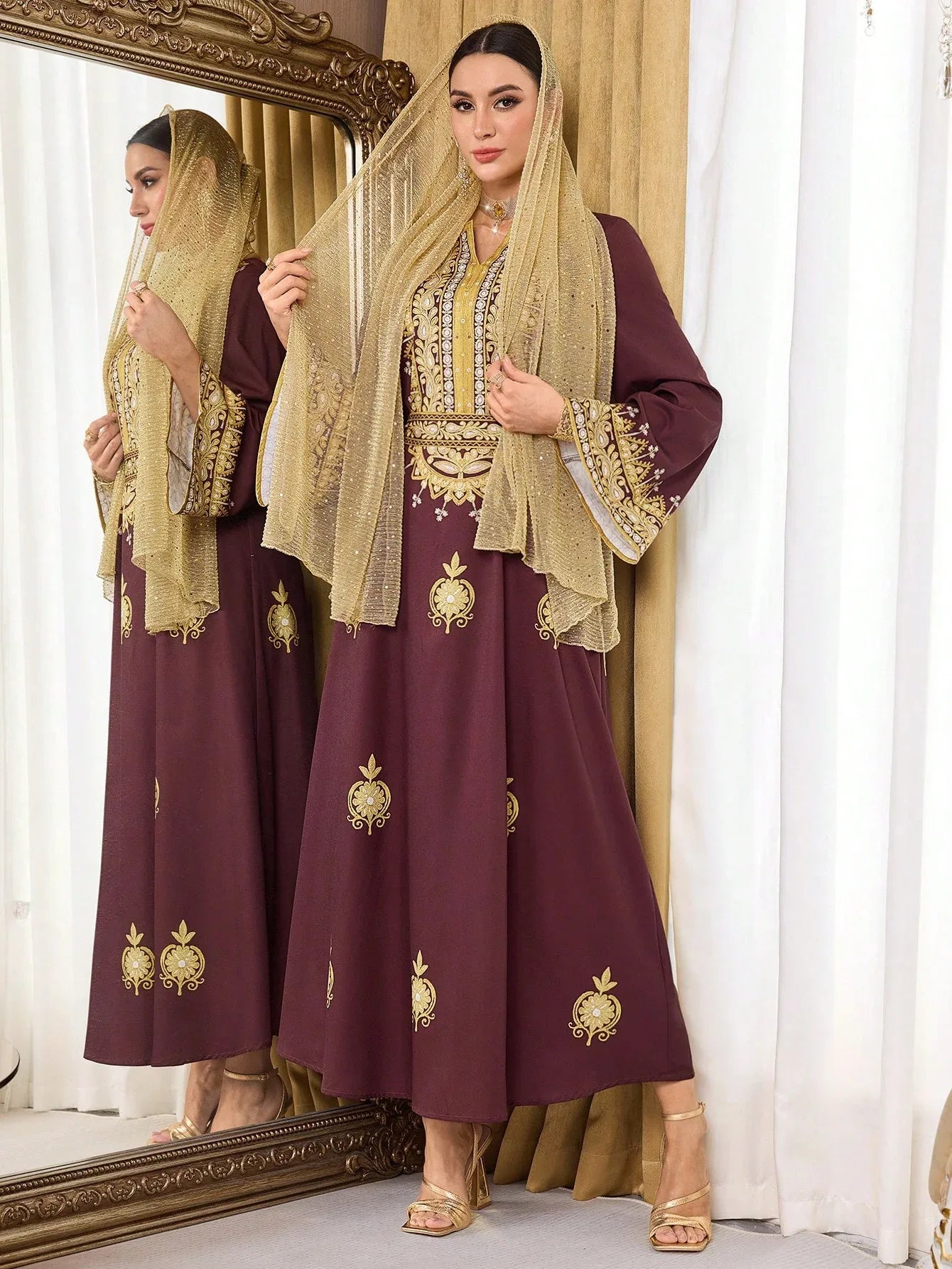 Al Najma فستان ماكسي تركي للنساء والعباءة العربية التقليدية - alotasawkli