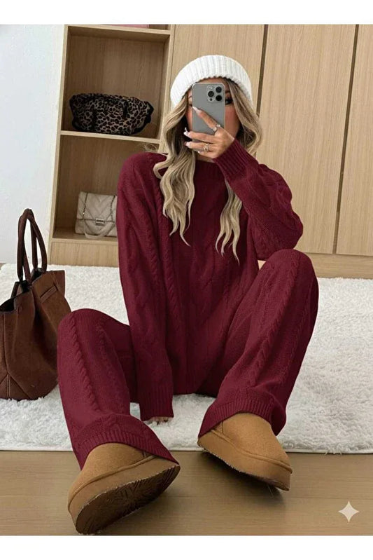 TRENDYOL-SAYZEN thick braided knit top and bottom set - alotasawkli