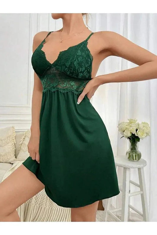 Rose Alexandra Women's Green Nightgown with Lace Details - alotasawkli