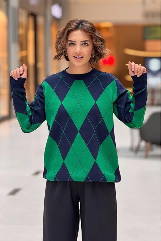 TRENDYOL-Nevin Kaya Fashion Green and Navy Blue Diamond - alotasawkli