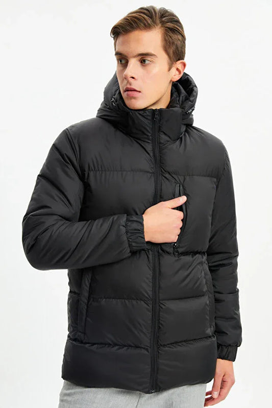 TRENDYOL-D1fference Men's Black Thick Lined Hooded Padded Sport Winter Jacket - alotasawkli