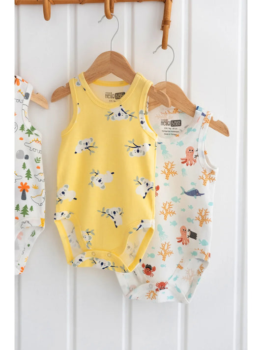 هيلو بيبي قمصان تانك للأطفال والرضع 100% قطن 4 قطع بتصاميم متنوعة - alotasawkli