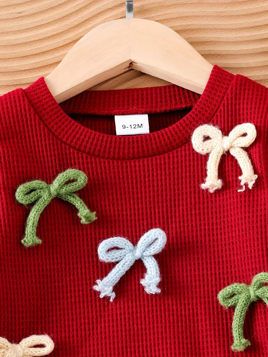 TEMU-2pcs Girls' Bow & Fringe bell-Bottom Jeans Outfit - alotasawkli