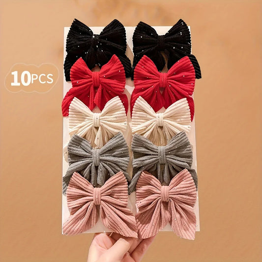 10 Girls' Hair Accessories Colorful Bow Hair Clips for the Back of the Head - alotasawkli