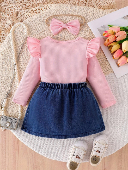 TEMU-3pcs ' Doll Outfit Set with Pink Ruffled Sleeve Blouse - alotasawkli
