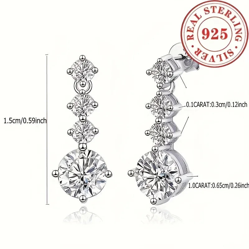 TEMU-A pair of S925 sterling Silvery Moissanite drop earrings - alotasawkli