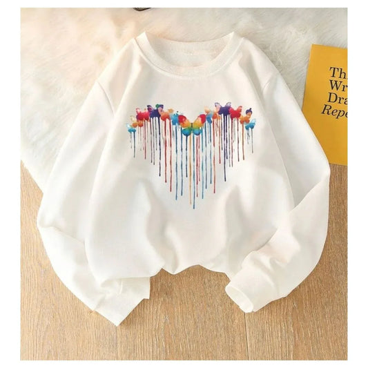 كنزة رياضية للأطفال بناتي بطبعة فراشة ولوحة طلاء للرقبة - alotasawkli