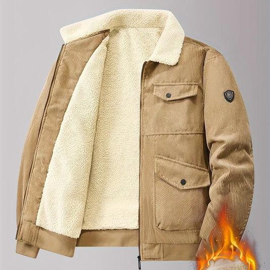 TEMU-Men's Fashion Black Corduroy Jacket with Plush Lining - alotasawkli