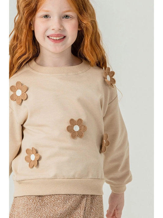 طقم بناتي بني مطرز بزهرة الأقحوان من 2 قطعة 21530 - alotasawkli