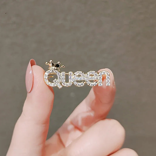 Sexy Cute Queen Letter Brooch Pin, Alloy with Rhinestones - alotasawkli