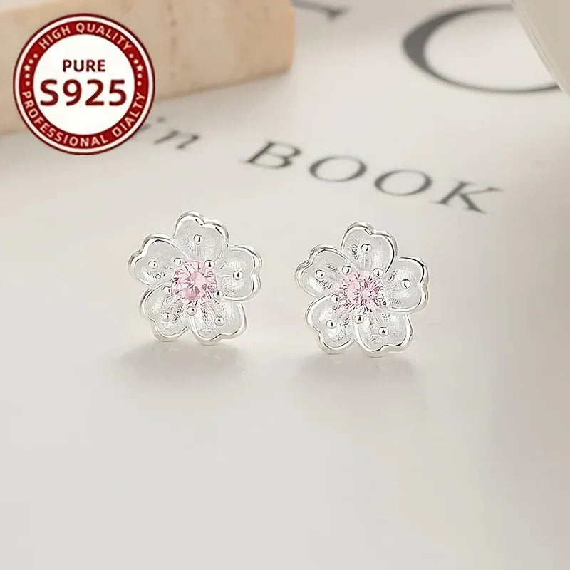 TEMU-Elegant Luxurious S925 Silver Sakura Earrings - alotasawkli