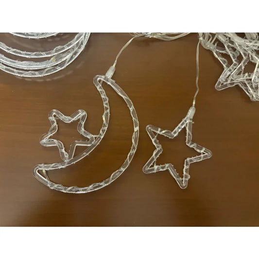 ستارة CHERMIK LED على شكل هلال ونجمة مع 10 شراشيب، إضاءة إلكترونية مزخرفة للمنزل والمكتب - alotasawkli