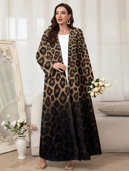 Al Najma Dames losse abaya met lange mouwen en ombre luipaardprint, bescheiden gewaad