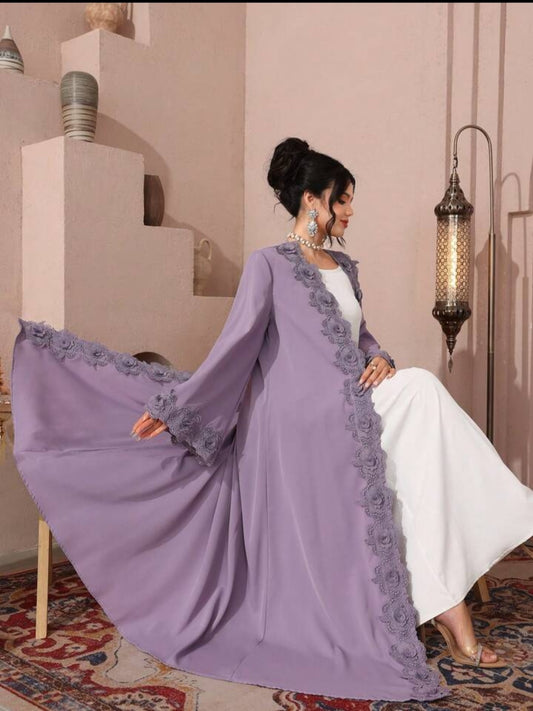 Al Najma Elegante en sierlijke, getailleerde, romantische paarse damesabaya