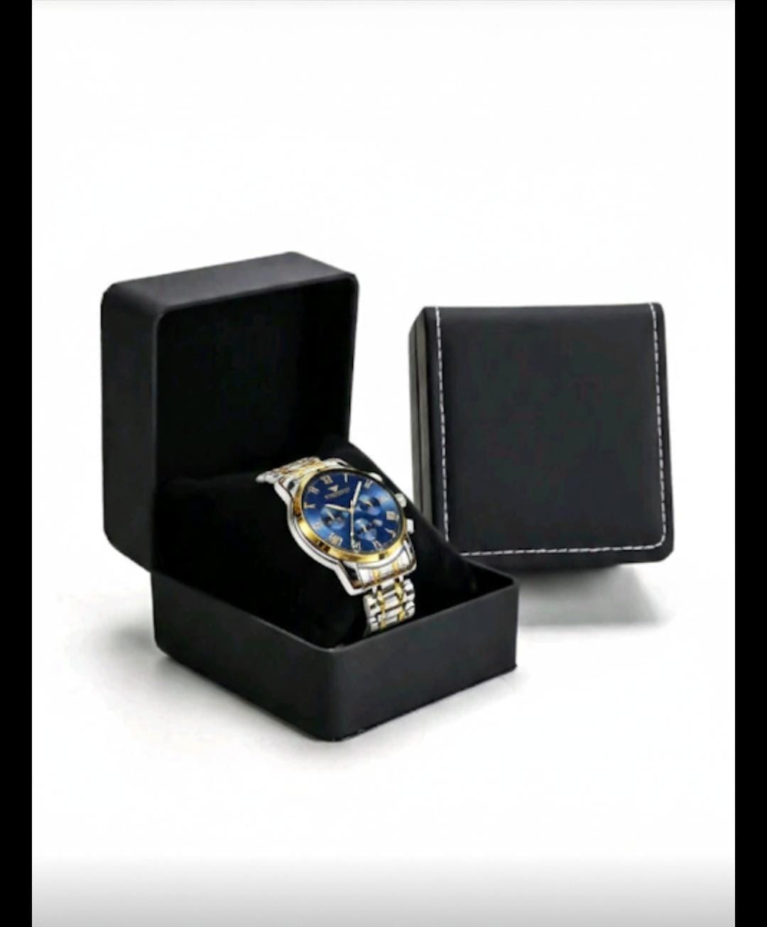 FNGEEN Luxury Men's Two-Tone Quartz Watch - Blue/Black Dial Chronograph Style