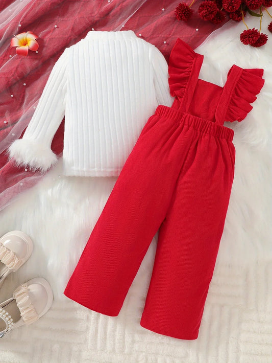 TEMU-2pcs Girls' Pants Set, Sweet Style Plush Cuff Top - alotasawkli