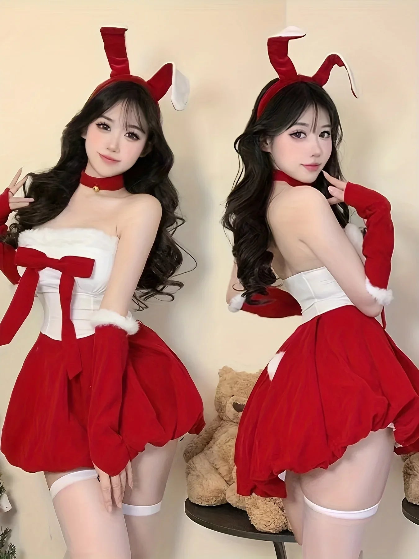 TEMU-SNOMYRS Sexy Bunny Suit Cosplay Lingerie Mrs. Claus Costume - alotasawkli