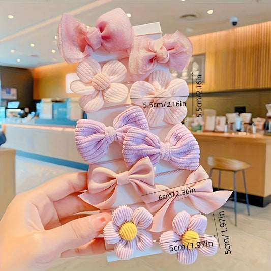 10pcs Set of Fabric Flower Hair Accessories for Girls - alotasawkli