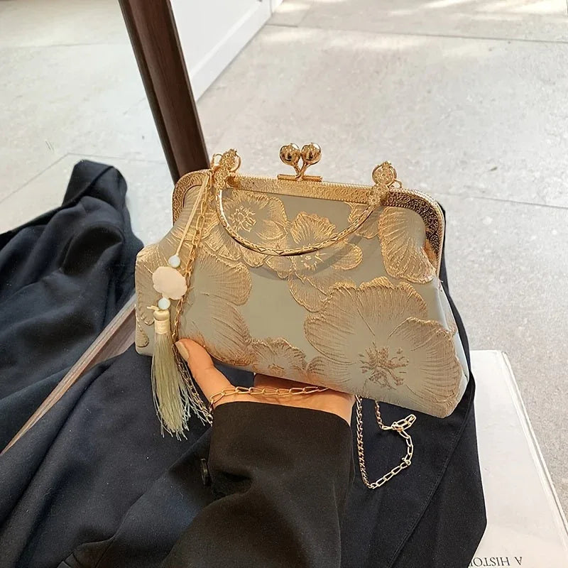 TEMU-A patterned evening clutch with buckle closure - alotasawkli