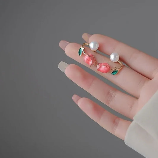 Elegant Boho-Chic Pink Tulip Stud Earrings - alotasawkli