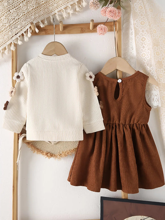 2pcs Autumn/Winter Ethnic Embroidered Dress Set + Floral Long Sleeve Blouse | Casual & Cute, Perfect for Outdoor Wear, Umbrella Skirt Silhouette - alotasawkli