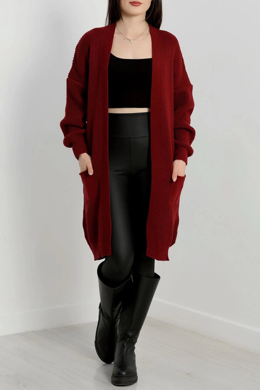 Women’s Pocket Detail Knitwear Cardigan – Burgundy