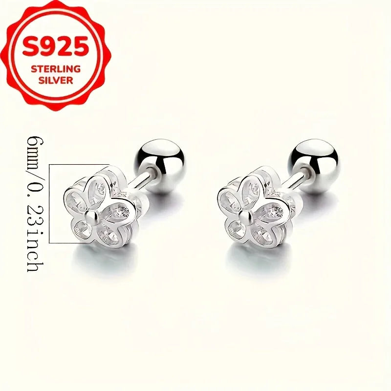 Flower Twist Screw Ear Studs for Women, S925 Silver Simple Fashion Ins Twist Screw Ear Bone Studs, Elegant Earring Jewelry - alotasawkli