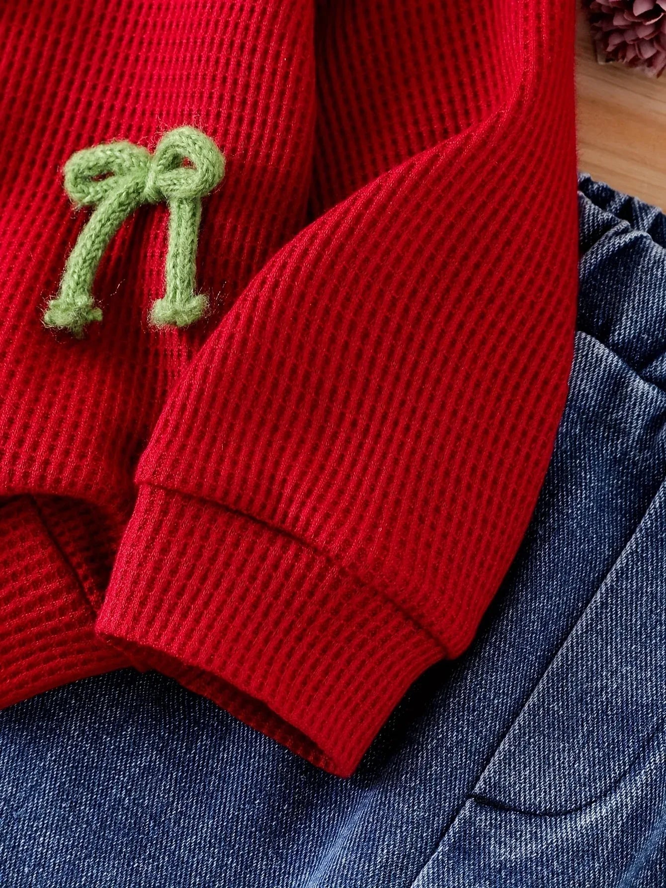 TEMU-2pcs Girls' Bow & Fringe bell-Bottom Jeans Outfit - alotasawkli