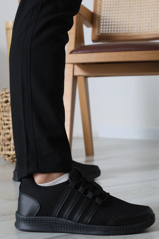 Men's Triple Black Urban Sneakers – Stealth Low-Top Trainers