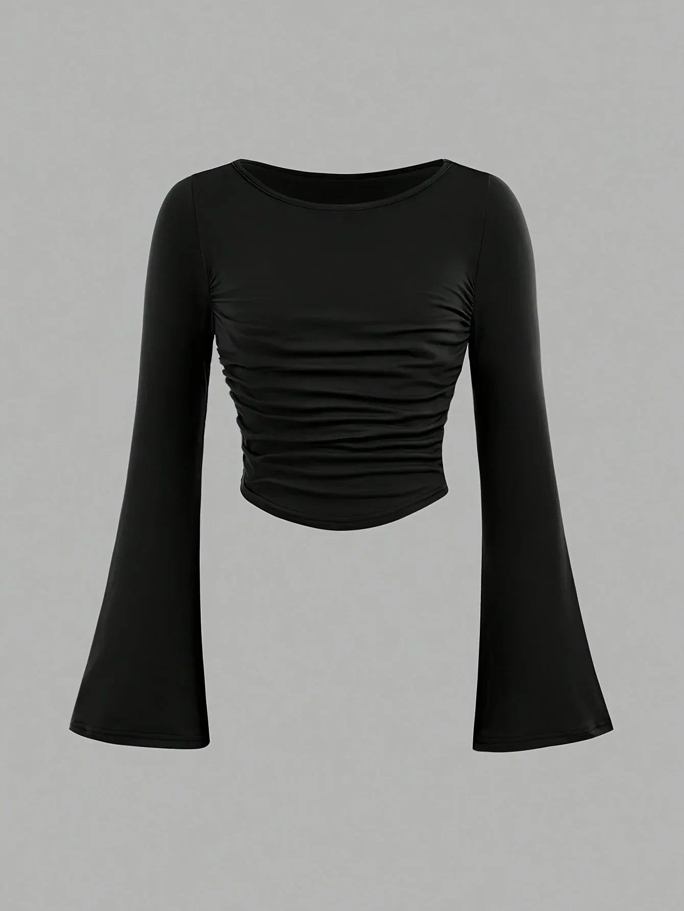 3pcs Girls' Long Sleeve Tops with Puff Sleeves - Slim Fit Side Pleated Hem, Stretchy Round Neck Blouses for Fall, Casual & Formal Outfits, Parties, Travel - alotasawkli