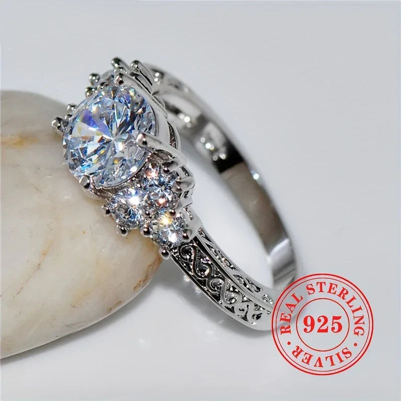 TEMU-S925 Sterling Silver Engagement Ring with Synthetic Zirconia - alotasawkli