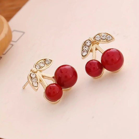 Cherry Pendant With Shiny zirconia Decor Cute Stud Earrings - alotasawkli
