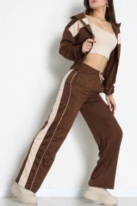 Navy & White Trimmed Zip-Up Two-Thread Tracksuit Set