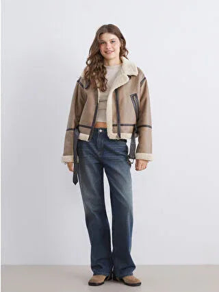 Brown Fur Collar Oversize Women's Suede Coat