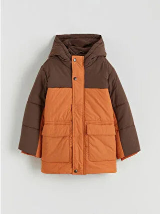 Orange Hooded Boys' Thick Coat