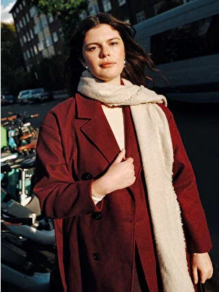Burgundy Double-Breasted Women's Cashmere Coat