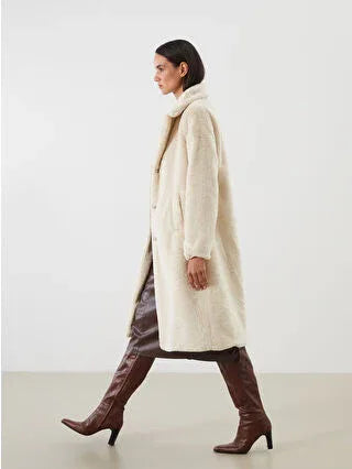 Beige Jacket Collar Women's Fur Coat
