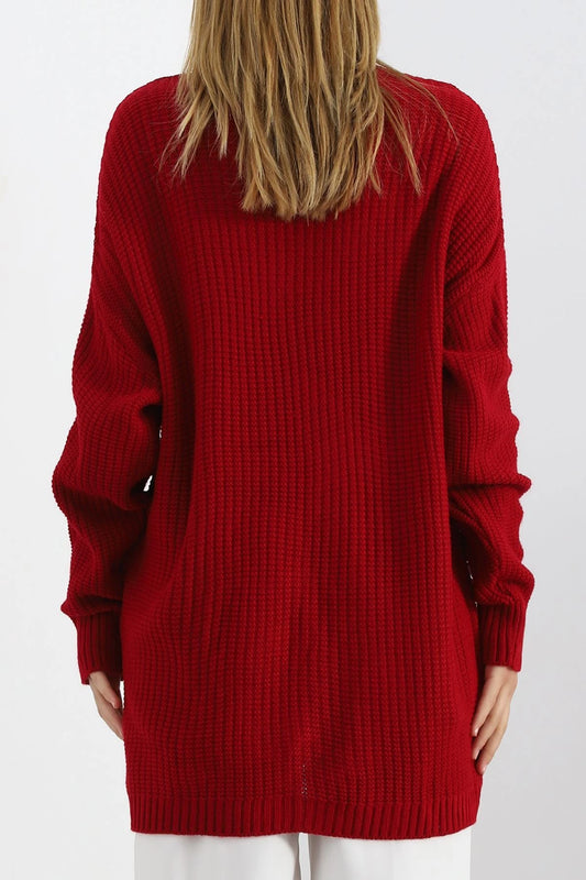 Women’s Heart Embroidered Knit Cardigan – Red & White