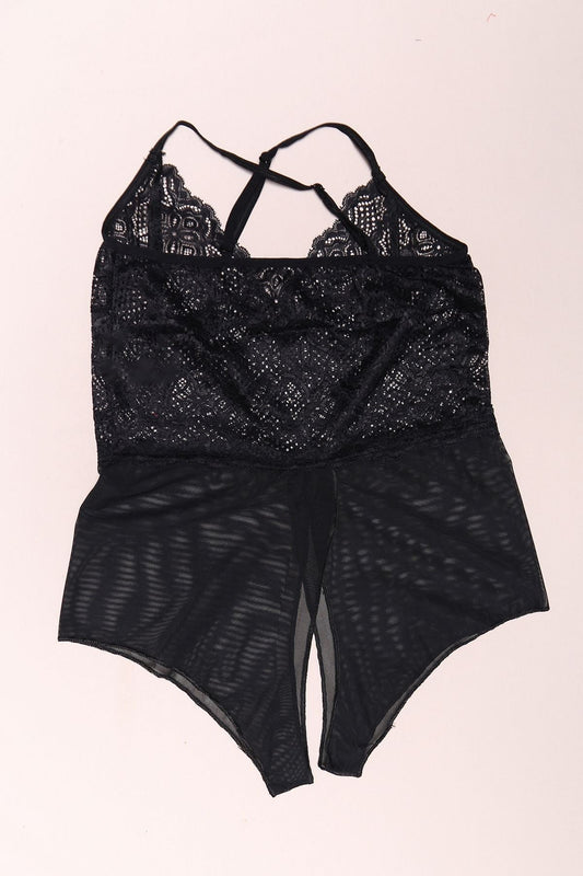 Open Crotch Lace Nightgown Black