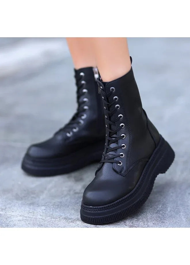 Roxan Black Leather Lace-up Boots - alotasawkli