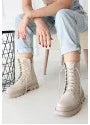 Orge Beige Leather Lace-up Boots - alotasawkli