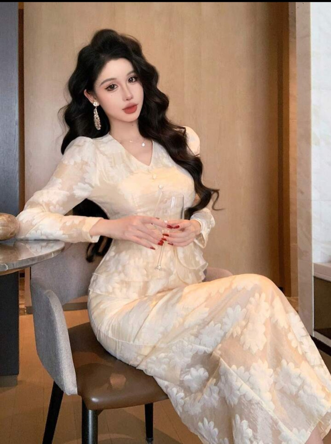 DAZY Spring&Autumn Elegant White Floral Organza Lace Blouse
